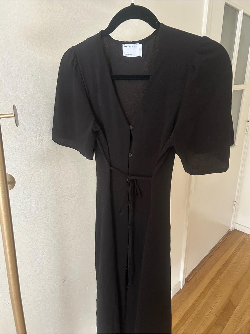 ASOS DESIGN Puff Sleeve Midi Dress US 6 | Tie Waist Button Front Minimal Chic